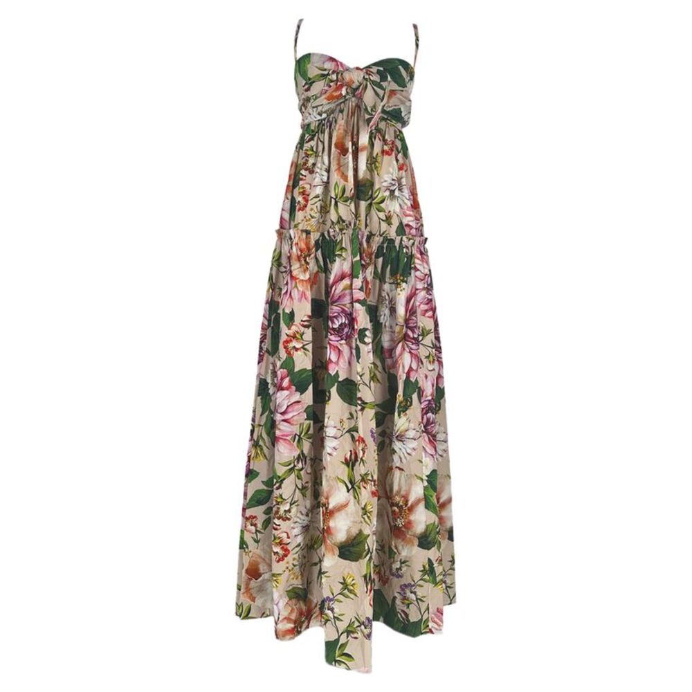 Dolce and Gabbana Floral Print Poplin Maxi Dress in Multicolor Cotton